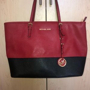 Michael Kors red and black tote